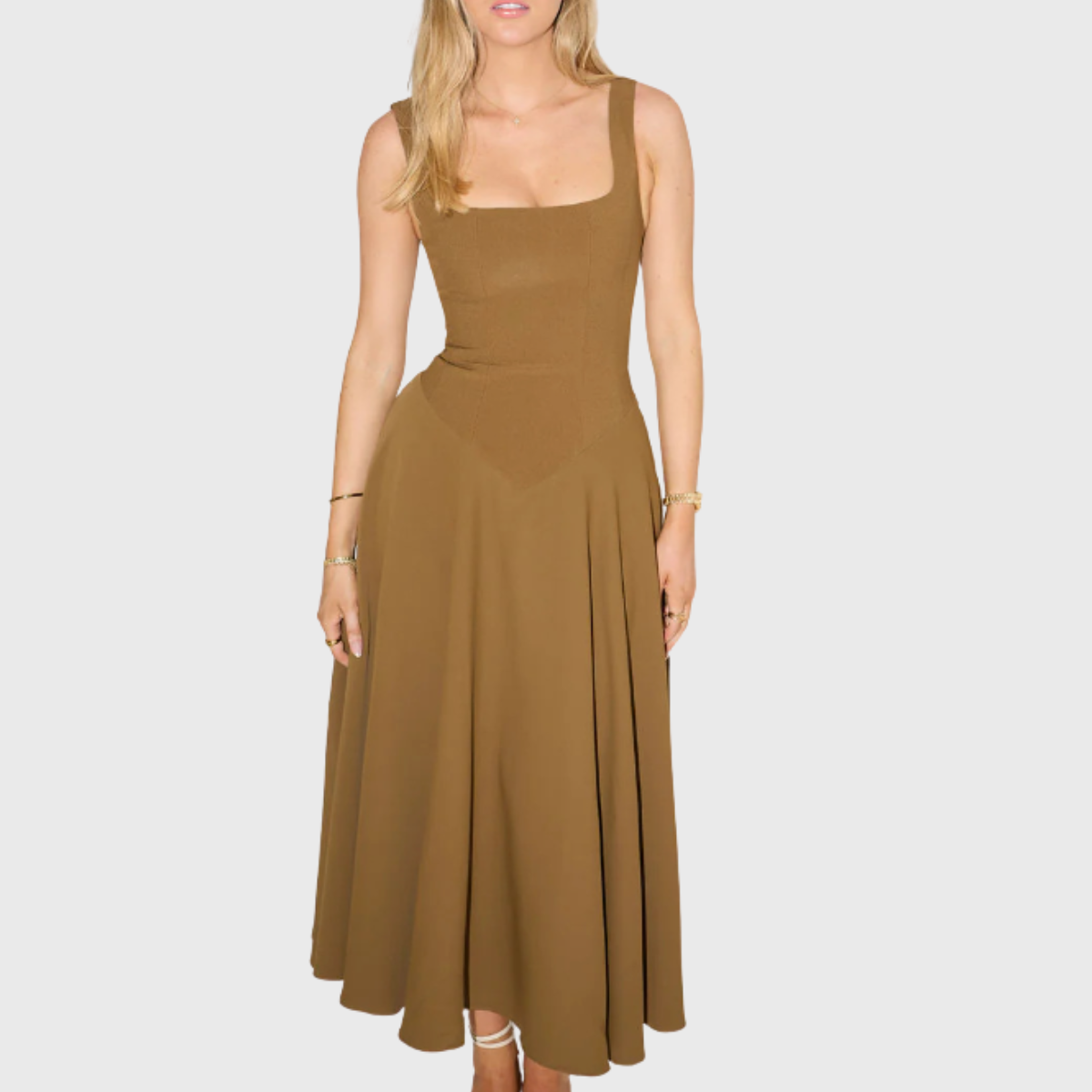 NIKOLA | Elegantní midi šaty s hranatým výstřihem