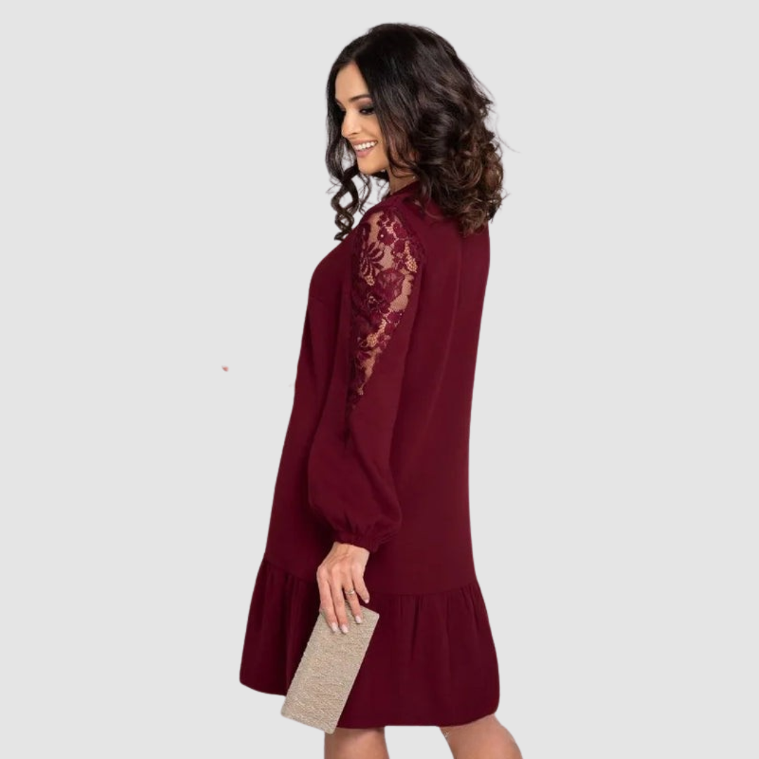 Mína - Elegantní midi šaty s krajkovými rukávy