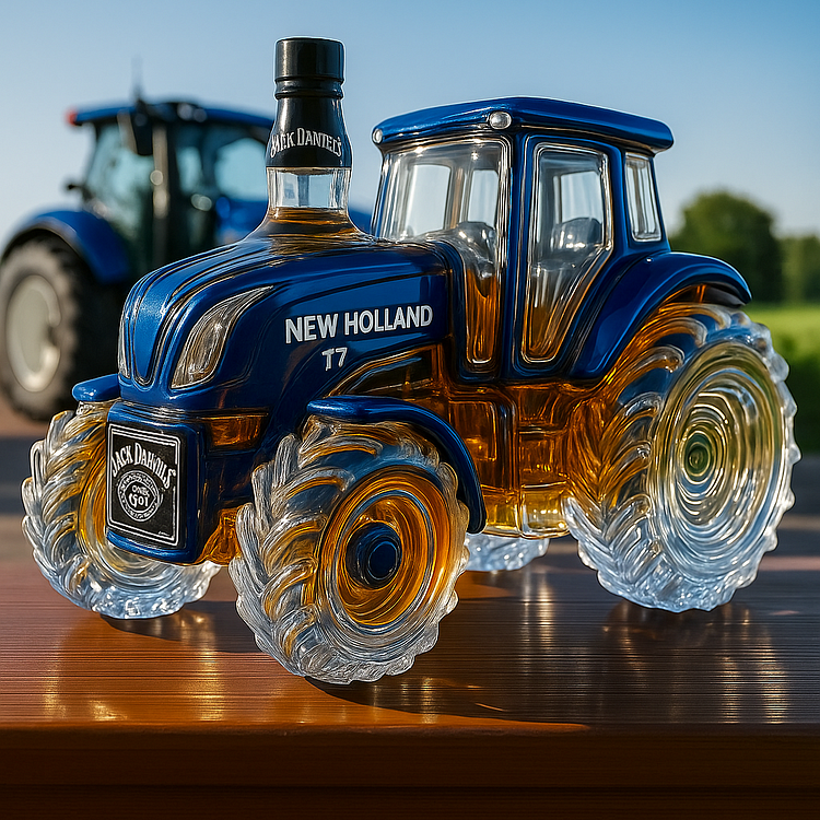 Klasická whisky láhev ve tvaru traktoru New Holland T7