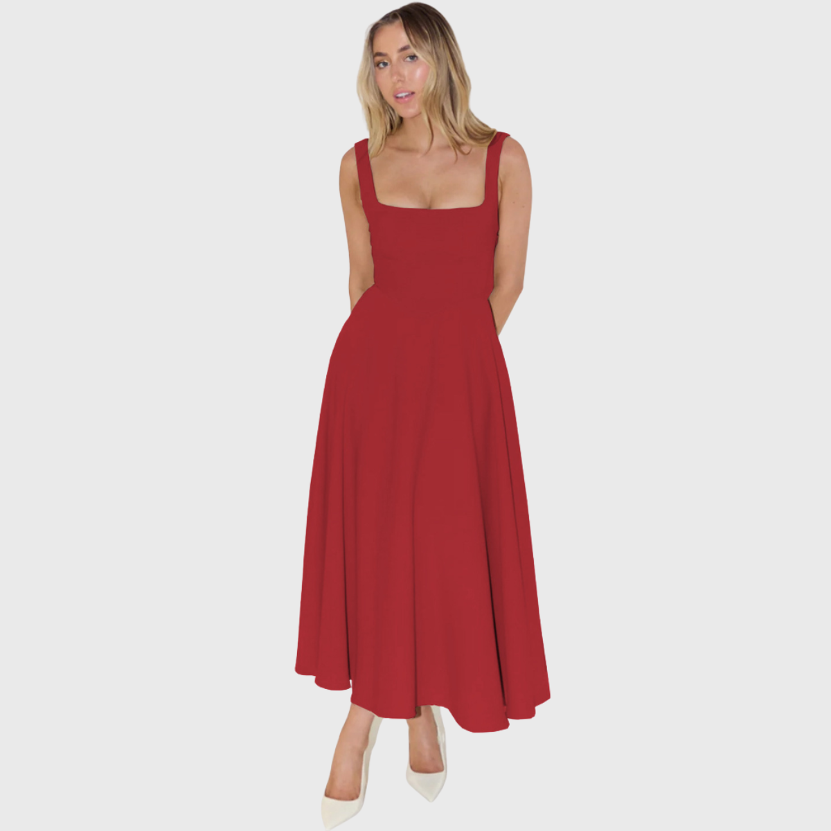 NIKOLA | Elegantní midi šaty s hranatým výstřihem