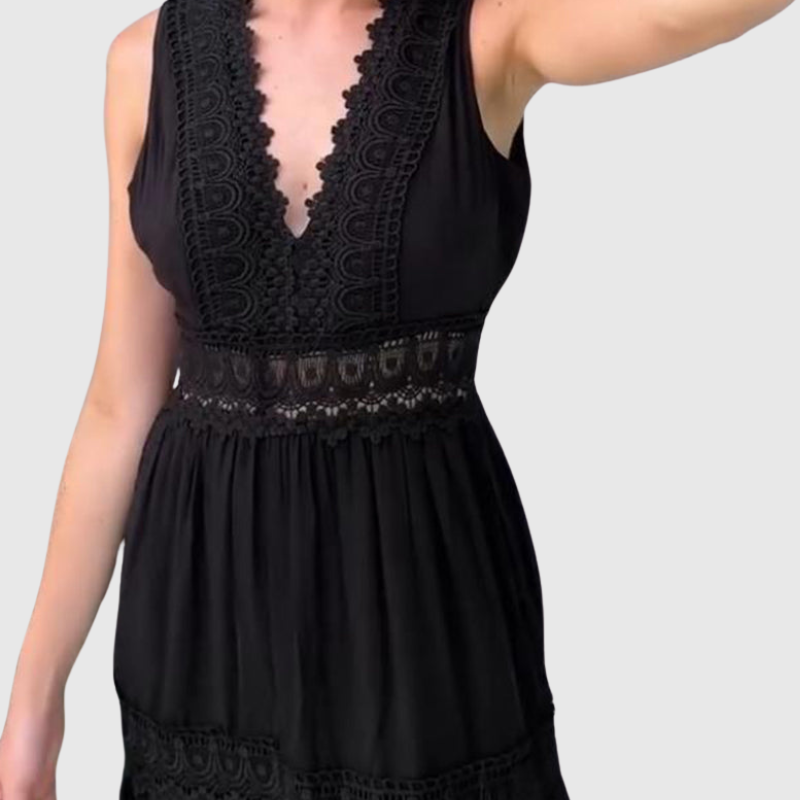 Ninfea - Bezrukávové midi šaty v boho stylu s krajkovými detaily