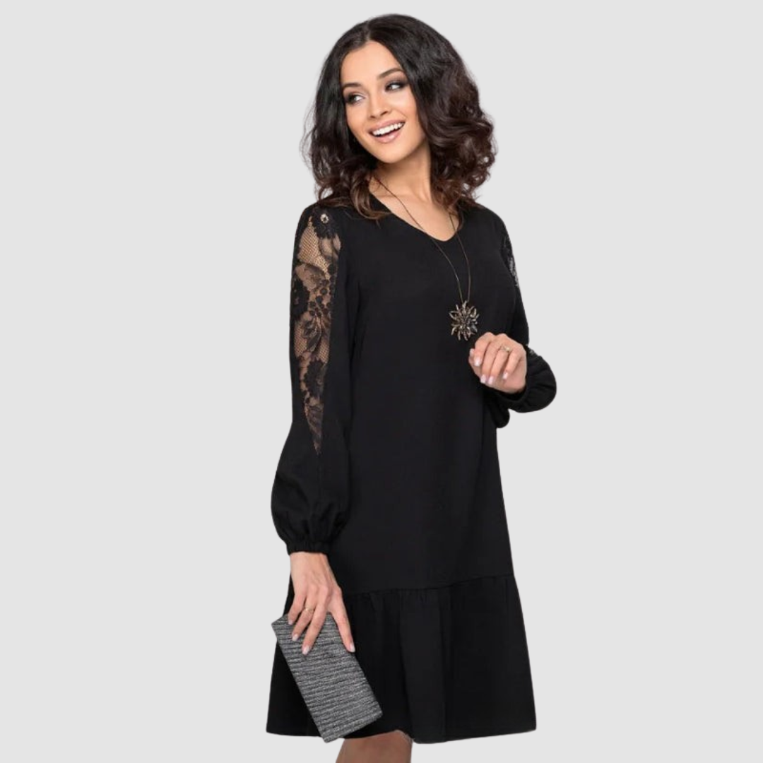 Mína - Elegantní midi šaty s krajkovými rukávy