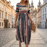 HELENA | Pruhované midi šaty s elegancí