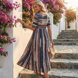 HELENA | Pruhované midi šaty s elegancí