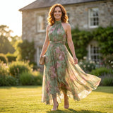 Sára | Elegantní květované halter maxi šaty